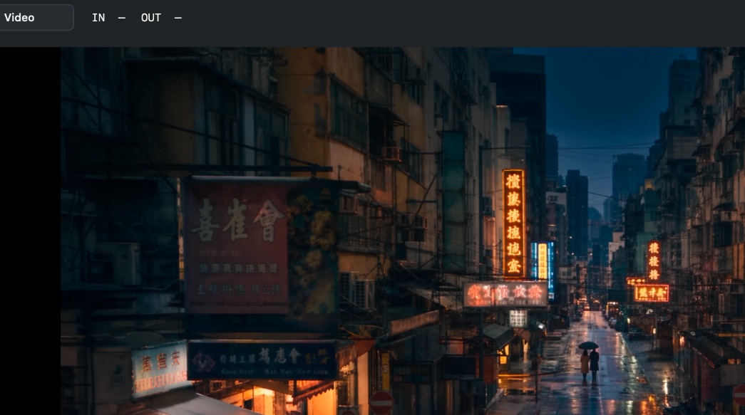 Rainy neon city scene