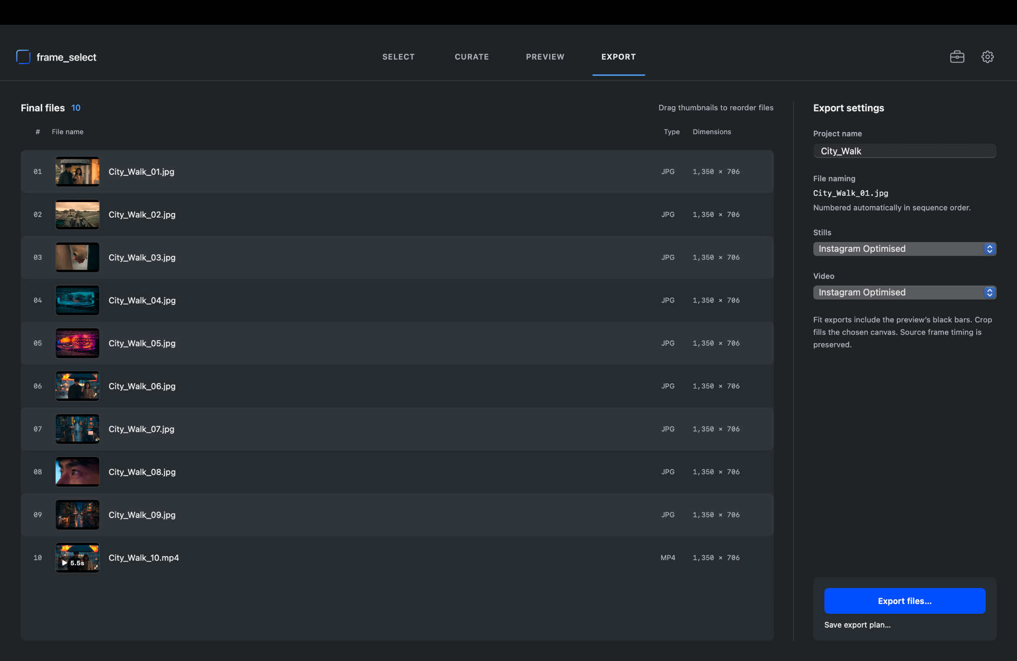 Export screen