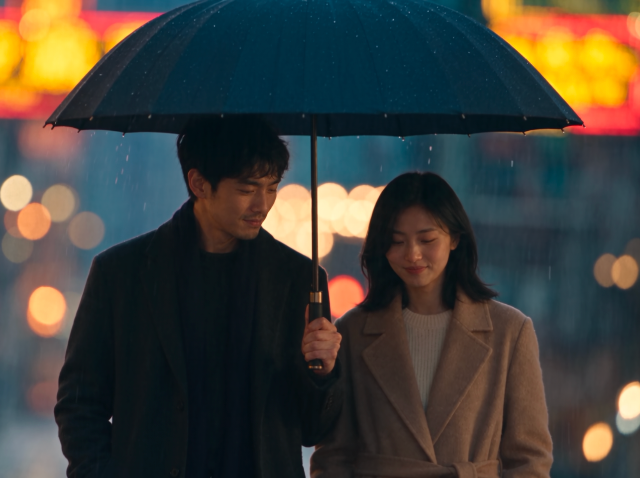 Couple under an umbrella, cropped to Instagram profile grid ratio